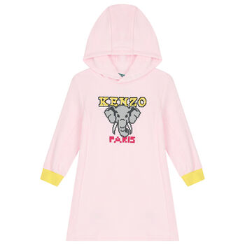Girls Pink Elephant Hooded Dress